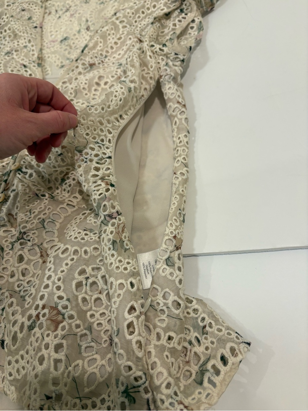 Veronica Beard Mayam Eyelet Ruffle Sleeve V-Neck Top - Cream - 4 - Picture 11 of 14